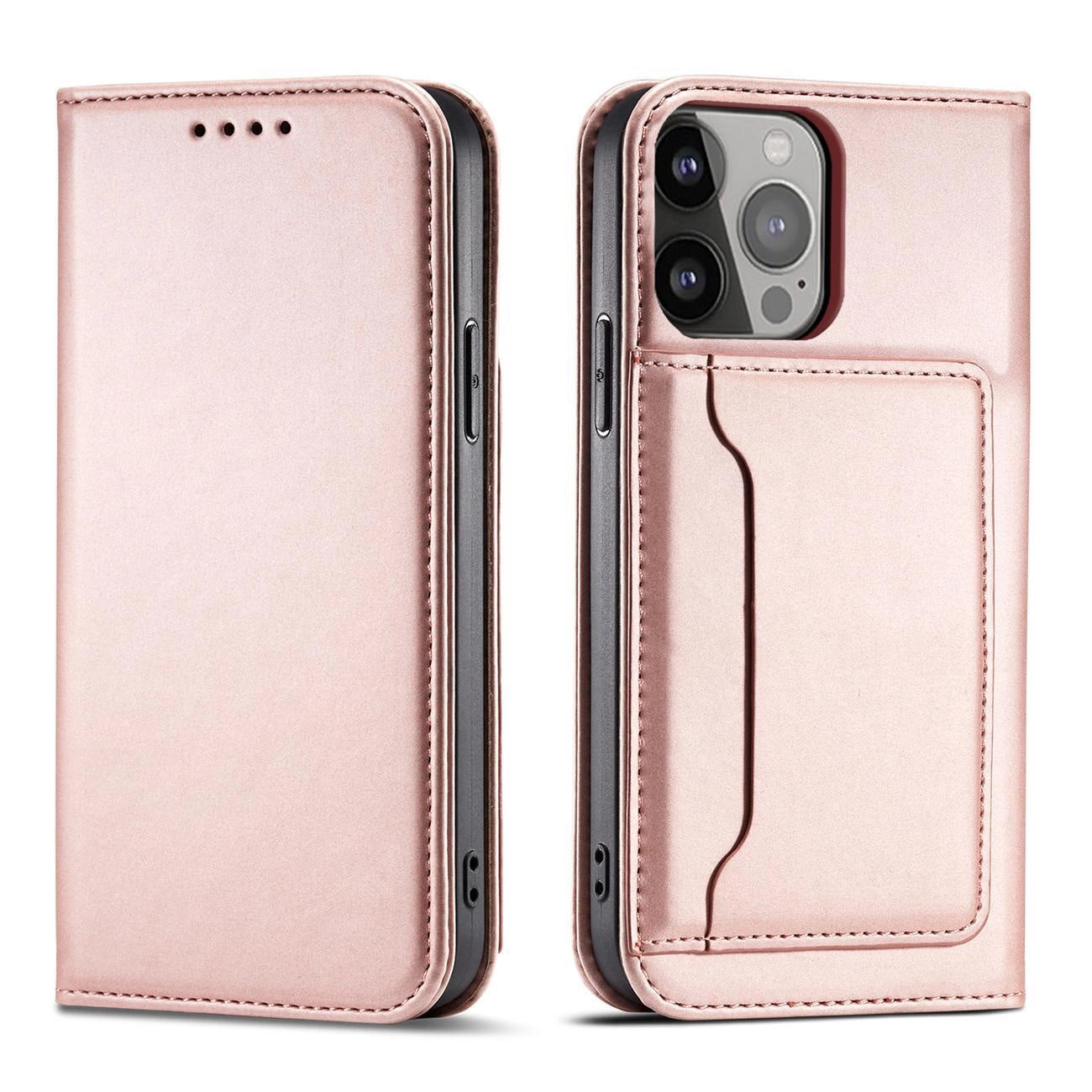 Magnet Card Case for iPhone 13 Pro Pouch Card Wallet Card Holder Pink_0