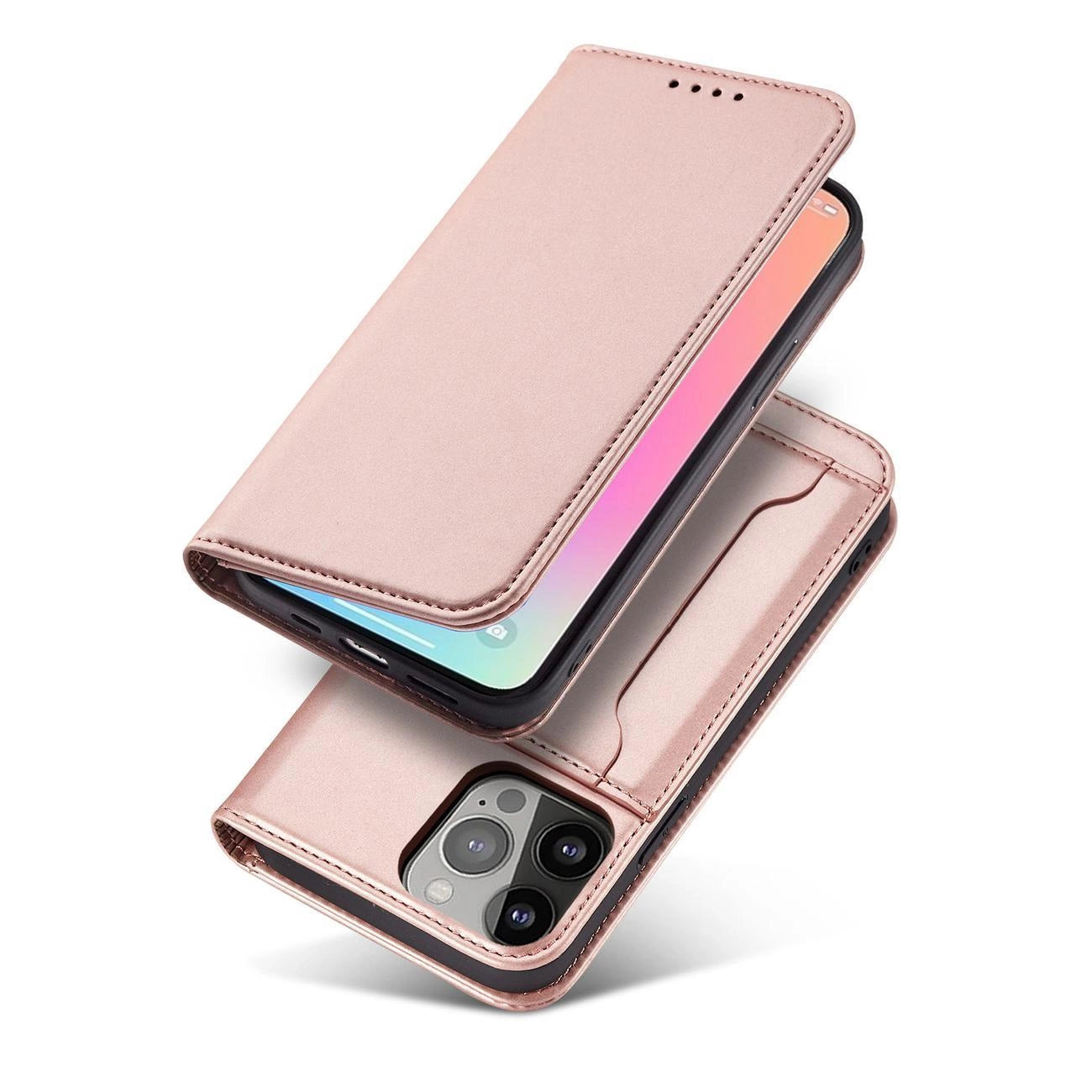 Magnet Card Case for iPhone 13 Pro Pouch Card Wallet Card Holder Pink_1