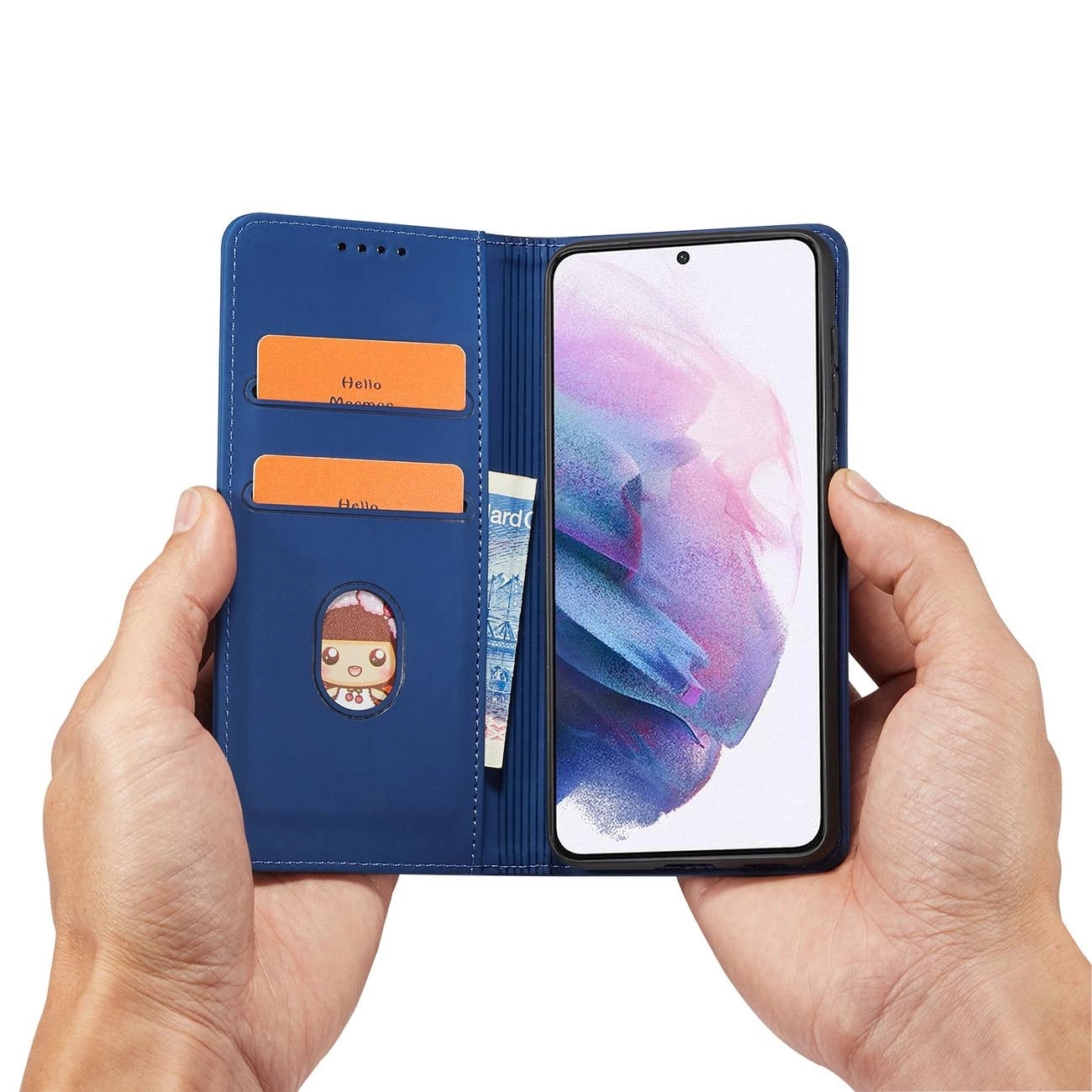 Magnet Card Case Case for Samsung Galaxy S22 + (S22 Plus) Pouch Wallet Card Holder Blue_10