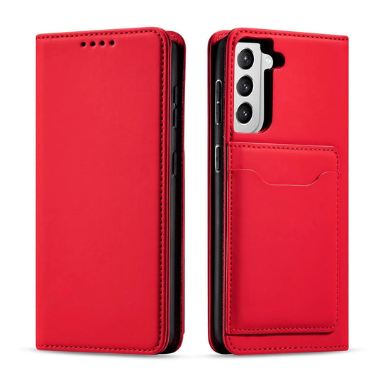 Magnet Card Case for Samsung Galaxy S22 + (S22 Plus) Pouch Wallet Card Holder Red_0