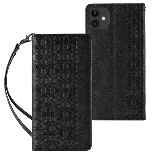 Magnet Strap Case for iPhone 12 Pouch Wallet + Mini Lanyard Pendant Black_0