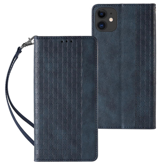 Magnet Strap Case for iPhone 12 Pouch Wallet + Mini Lanyard Pendant Blue_0