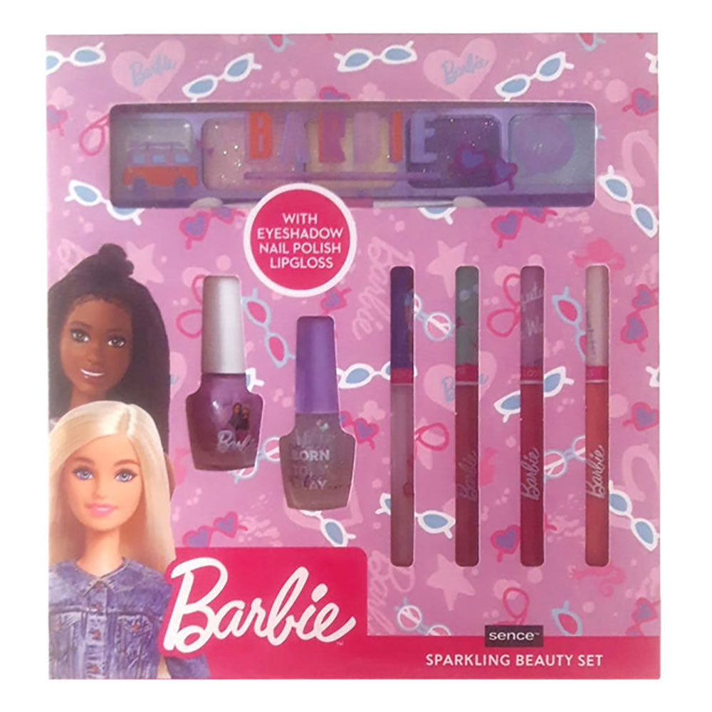 Kit cosmÃ©ticos barbie 7 peÃ§as 4 gloss+1 sombra + 2 verniz para unhas_0