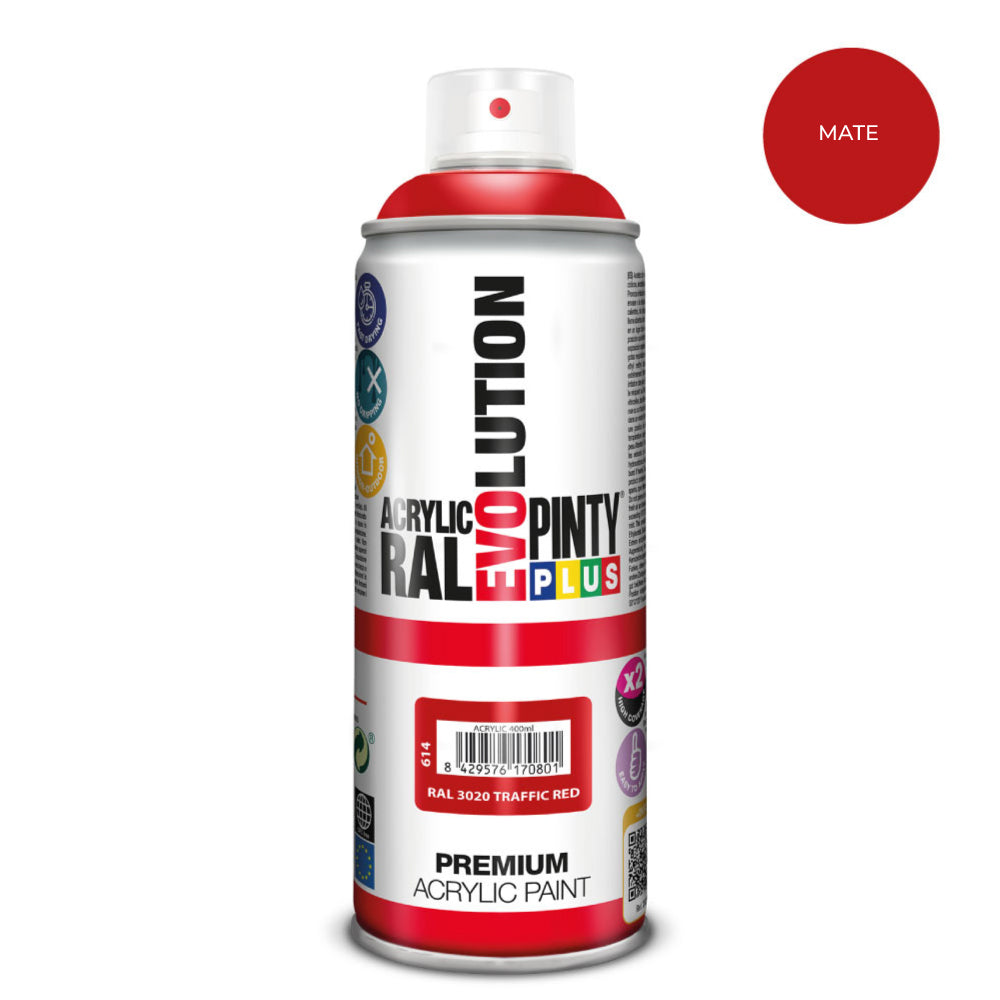 Tinta em spray pintyplus evolution 520 cc ral 3020 matt traffic red_0