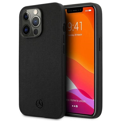 Mercedes MEHCP13LMBLBK iPhone 13 Pro / 13 6,1" czarny/black hardcase Leather Meshed Metal Logo_0
