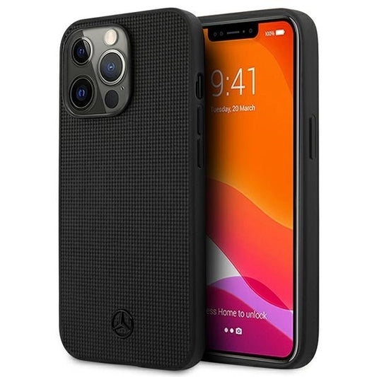 Mercedes MEHCP13LMBLBK iPhone 13 Pro / 13 6,1" czarny/black hardcase Leather Meshed Metal Logo_0