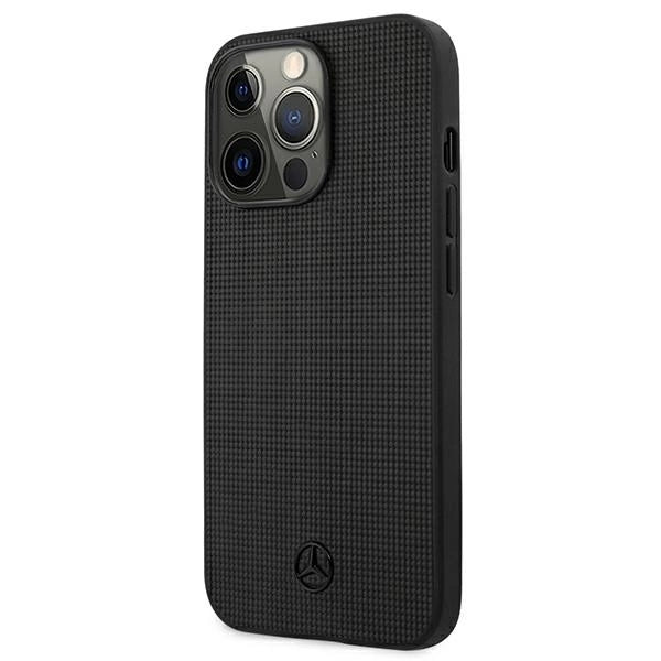 Mercedes MEHCP13LMBLBK iPhone 13 Pro / 13 6,1" czarny/black hardcase Leather Meshed Metal Logo_1