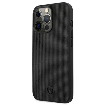 Mercedes MEHCP13LMBLBK iPhone 13 Pro / 13 6,1" czarny/black hardcase Leather Meshed Metal Logo_1
