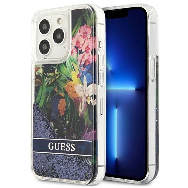 Guess GUHCP13LLFLSB iPhone 13 Pro / 13 6.1" blue/blue hardcase Flower Liquid Glitter_0