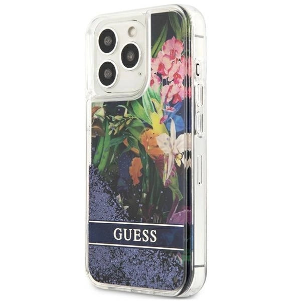 Guess GUHCP13LLFLSB iPhone 13 Pro / 13 6.1" blue/blue hardcase Flower Liquid Glitter_1
