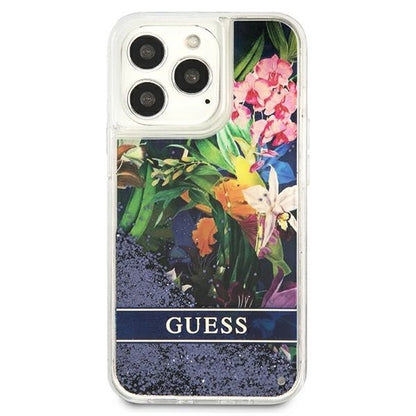 Guess GUHCP13LLFLSB iPhone 13 Pro / 13 6.1" blue/blue hardcase Flower Liquid Glitter_2