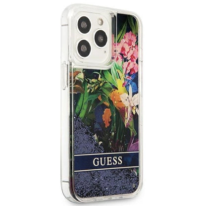 Guess GUHCP13LLFLSB iPhone 13 Pro / 13 6.1" blue/blue hardcase Flower Liquid Glitter_3