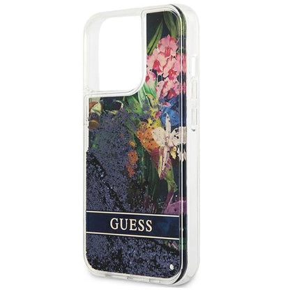 Guess GUHCP13LLFLSB iPhone 13 Pro / 13 6.1" blue/blue hardcase Flower Liquid Glitter_5