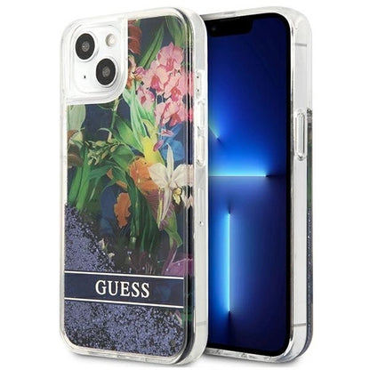 Guess GUHCP13SLFLSB iPhone 13 mini 5.4" blue/blue hardcase Flower Liquid Glitter_0