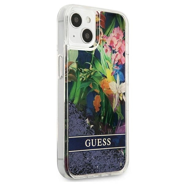 Guess GUHCP13SLFLSB iPhone 13 mini 5.4" blue/blue hardcase Flower Liquid Glitter_1