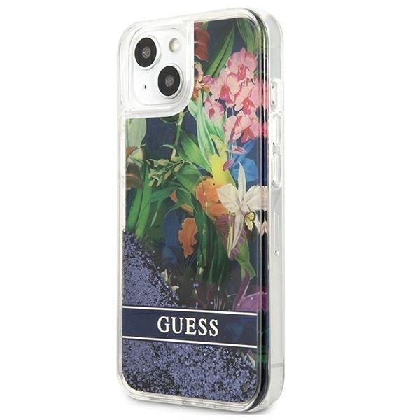 Guess GUHCP13SLFLSB iPhone 13 mini 5.4" blue/blue hardcase Flower Liquid Glitter_2