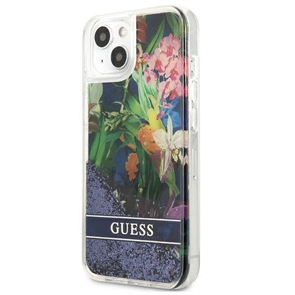 Guess GUHCP13SLFLSB iPhone 13 mini 5.4" blue/blue hardcase Flower Liquid Glitter_2
