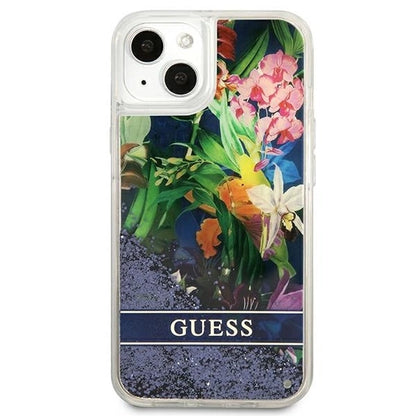 Guess GUHCP13SLFLSB iPhone 13 mini 5.4" blue/blue hardcase Flower Liquid Glitter_3