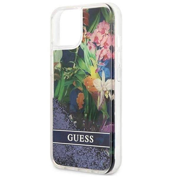 Guess GUHCP13SLFLSB iPhone 13 mini 5.4" blue/blue hardcase Flower Liquid Glitter_5