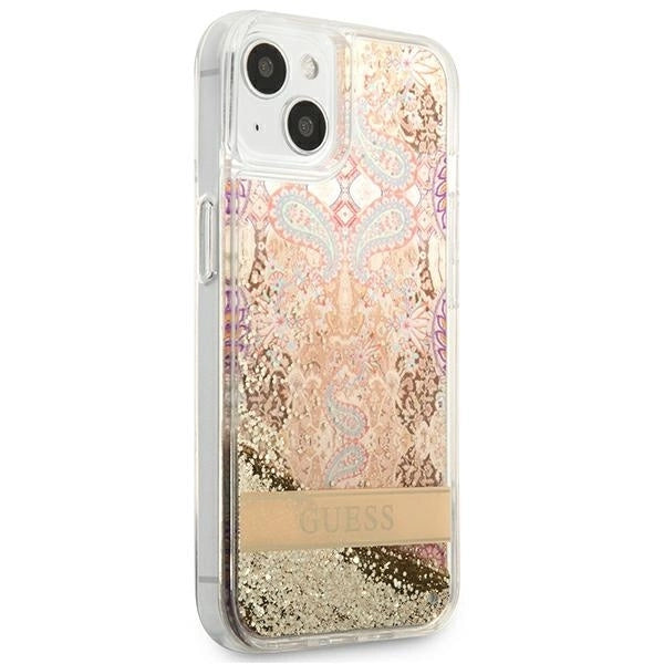 Guess GUHCP13SLFLSD iPhone 13 mini 5.4" gold/gold hardcase Paisley Liquid Glitter_3