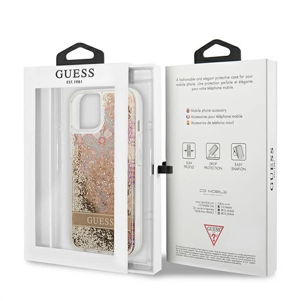 Guess GUHCP13SLFLSD iPhone 13 mini 5.4" gold/gold hardcase Paisley Liquid Glitter_7