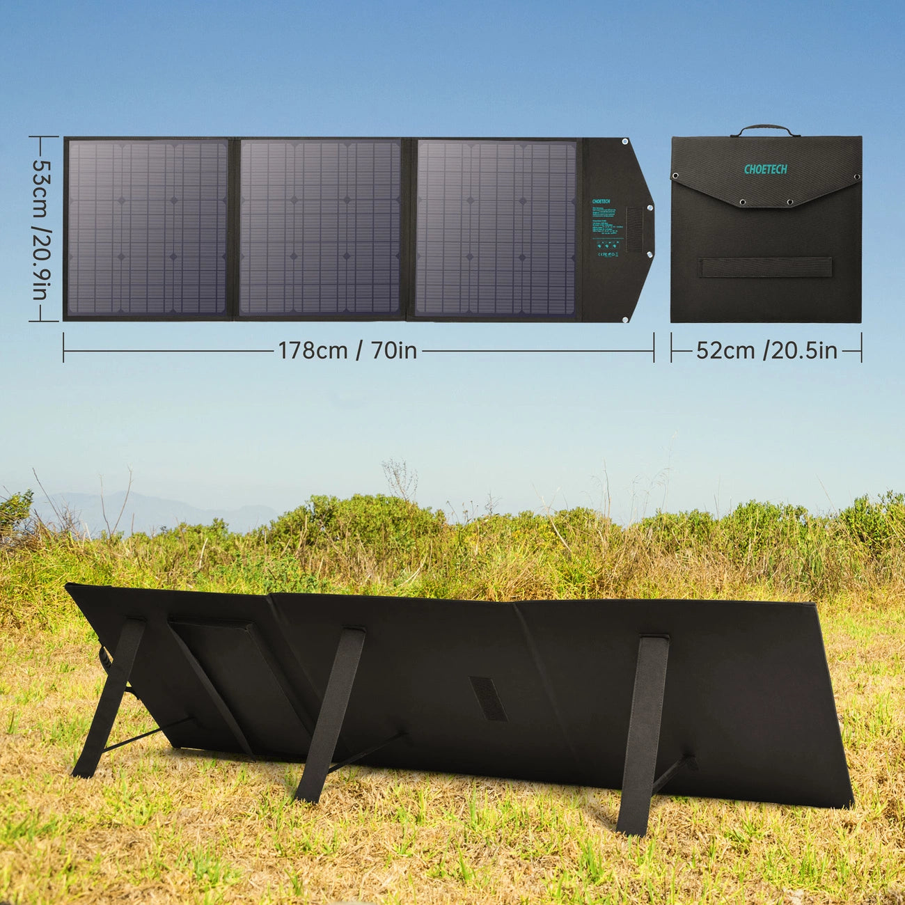 Choetech SC008 solar foldable charger 120W DC / USB-C / 2x USB-A - black_11