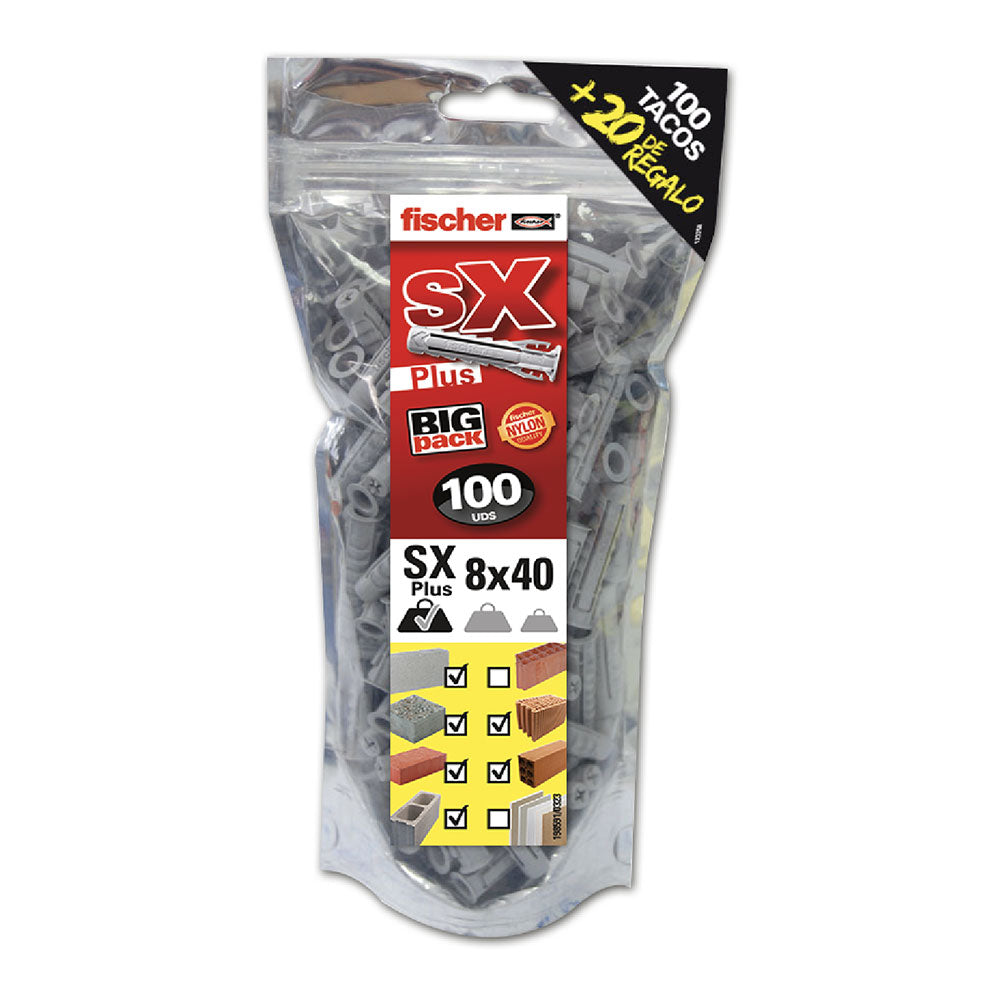 Big pack buchas fischer sx plus Ã¸8x40mm 100 unid. + 20 unid. gratis 568726_0