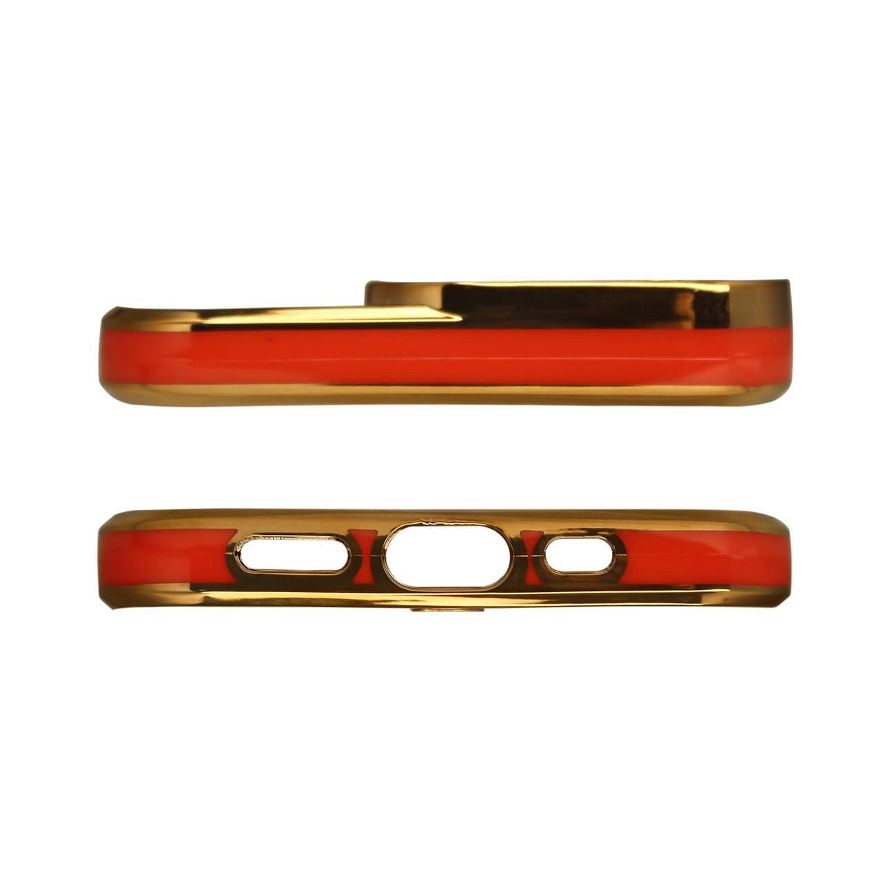 Fashion Case for iPhone 12 Gold Frame Gel Cover Red_1
