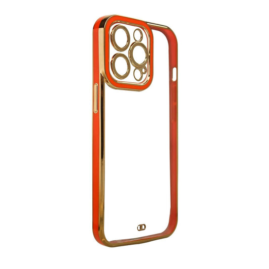 Fashion Case for iPhone 13 Pro Gold Frame Gel Cover Red_0
