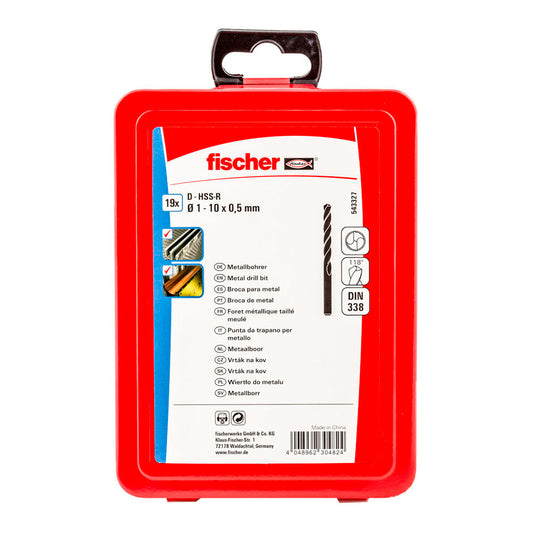 Pack 19 brocas para metal hss-r din338 Ã¸1-10x0,5mm 543327 fischer_0