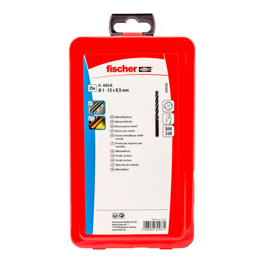 Pack 25 brocas para metal hss-r din338 Ã¸1-13x0,5mm 543328 fischer_0