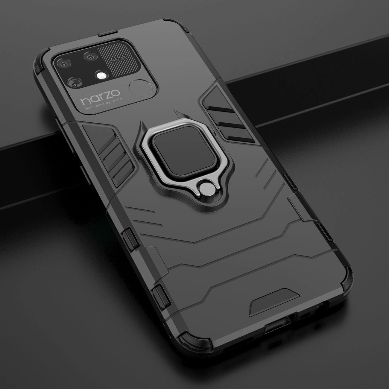 Ring Armor tough hybrid case cover + magnetic holder Realme Narzo 50A black_10