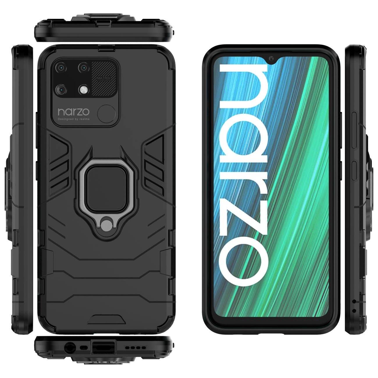 Ring Armor tough hybrid case cover + magnetic holder Realme Narzo 50A black_11
