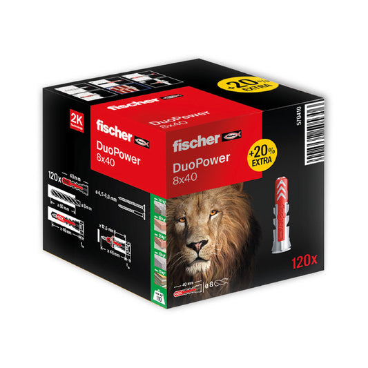 Pack 120 buchas duopower 8x40 caixa (100+ 20 unidades grÃ¡tis) 570410 fischer_0