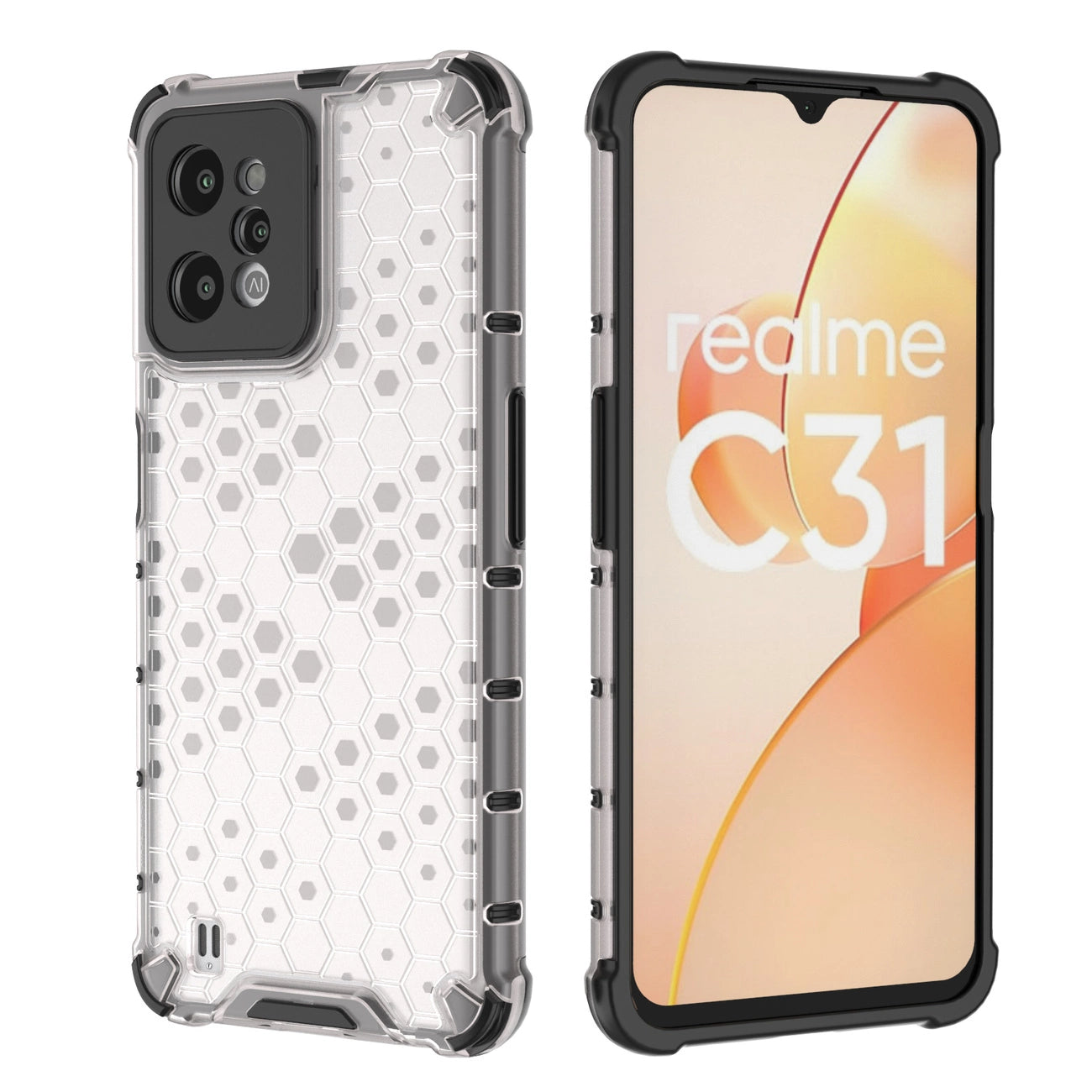 Honeycomb case armored cover with a gel frame Realme C31 transparent_16