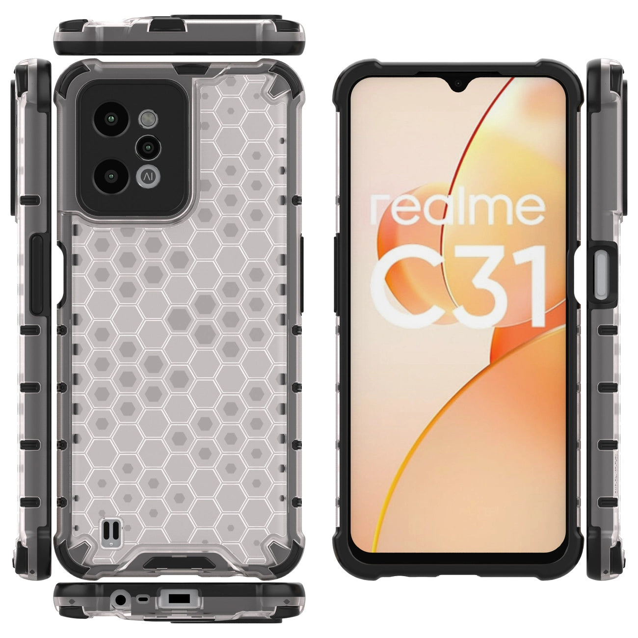 Honeycomb case armored cover with a gel frame Realme C31 transparent_17