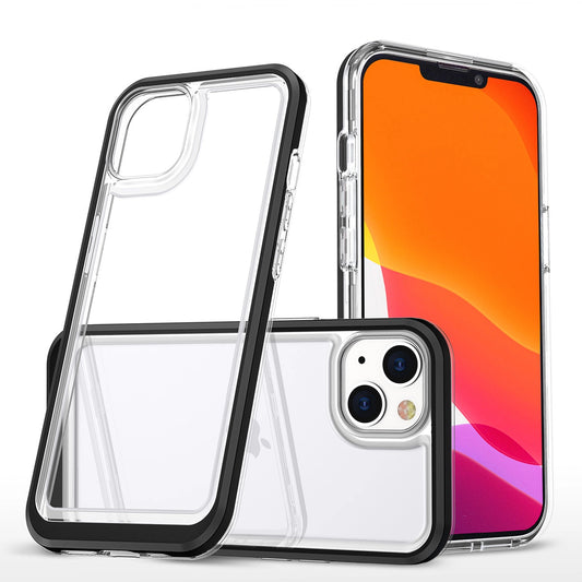 Clear 3in1 case for iPhone 14 silicone cover with frame black_0