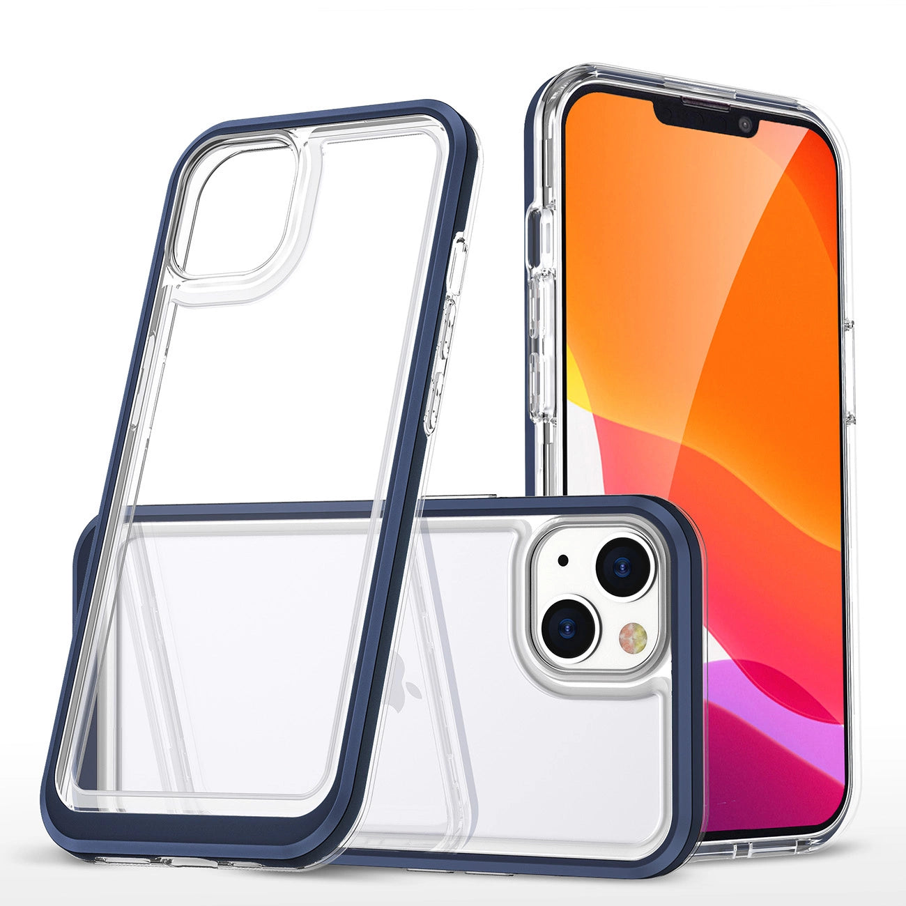 Clear 3in1 case for iPhone 14 silicone cover with frame blue_0