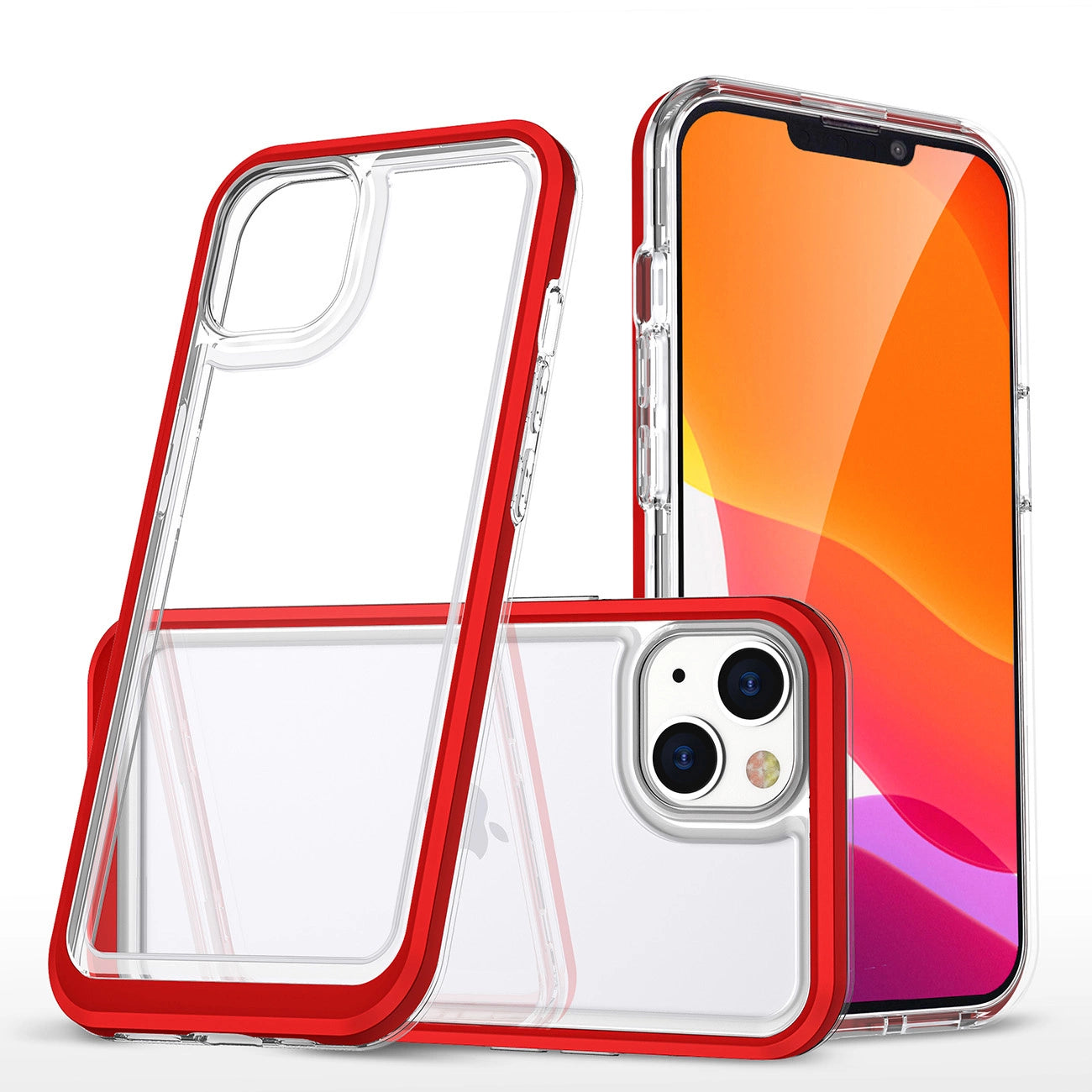 Clear 3in1 case for iPhone 14 Plus silicone cover with frame red_0