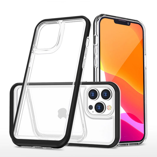 Clear 3in1 case for iPhone 14 Pro silicone cover with frame black_0
