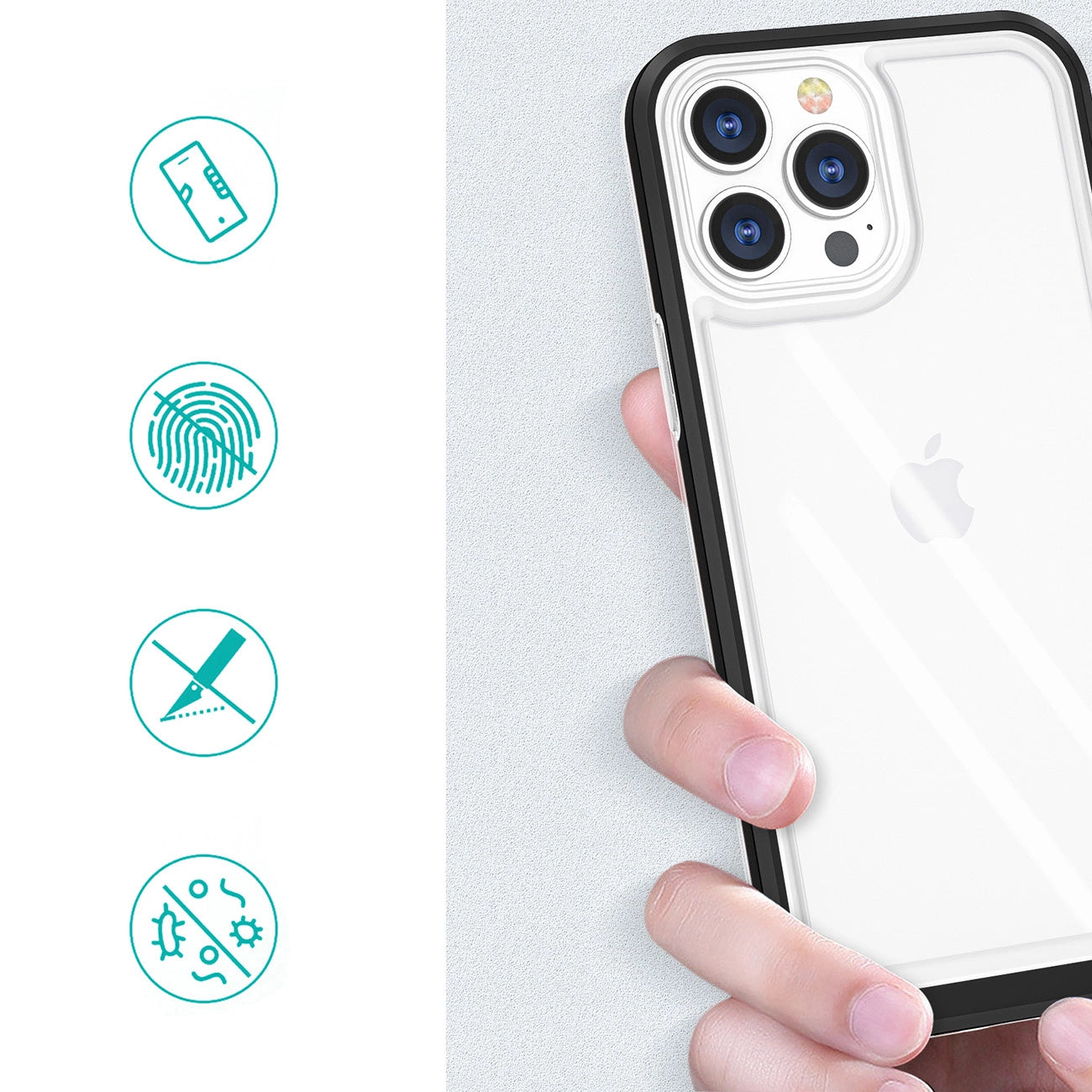 Clear 3in1 case for iPhone 14 Pro silicone cover with frame black_1