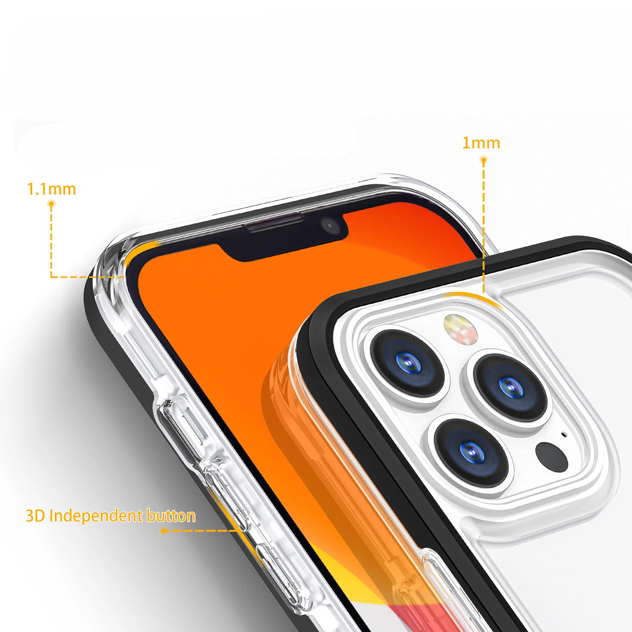 Clear 3in1 case for iPhone 14 Pro silicone cover with frame black_2