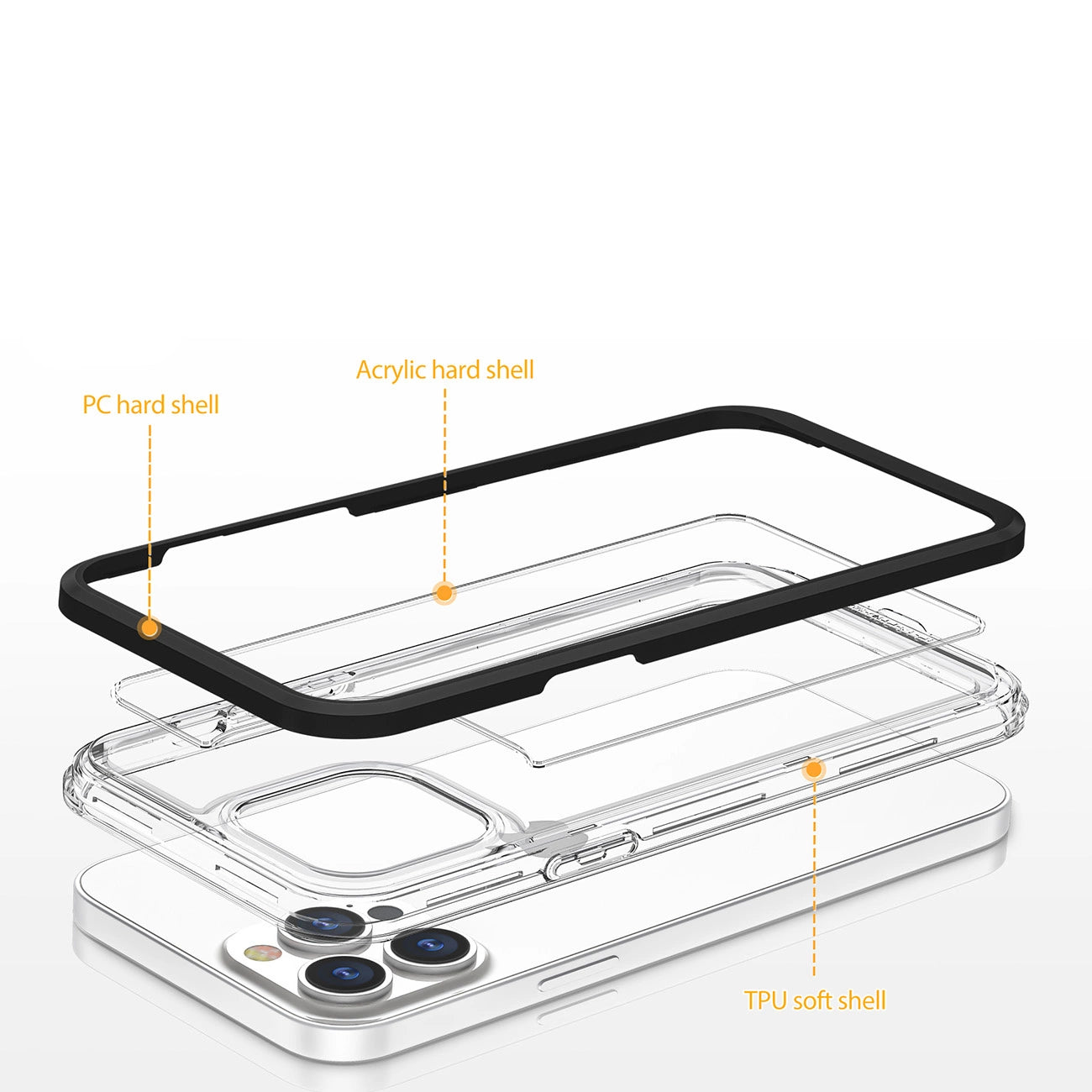 Clear 3in1 case for iPhone 14 Pro silicone cover with frame black_3