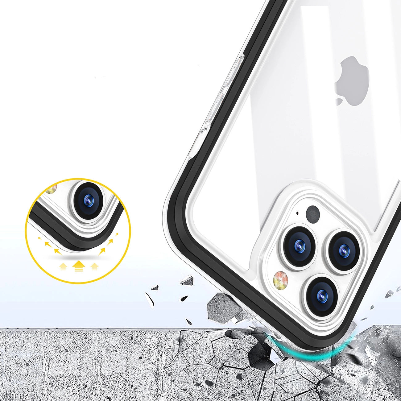 Clear 3in1 case for iPhone 14 Pro silicone cover with frame black_4