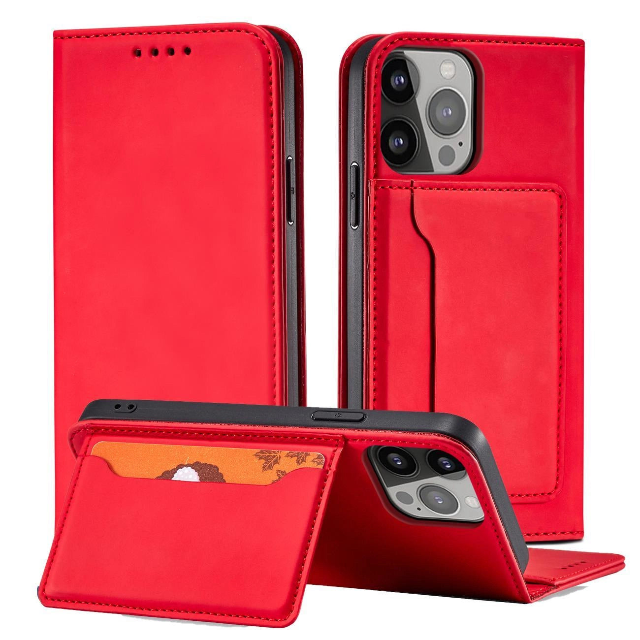 Magnet Card Case case for iPhone 14 flip cover wallet stand red_1