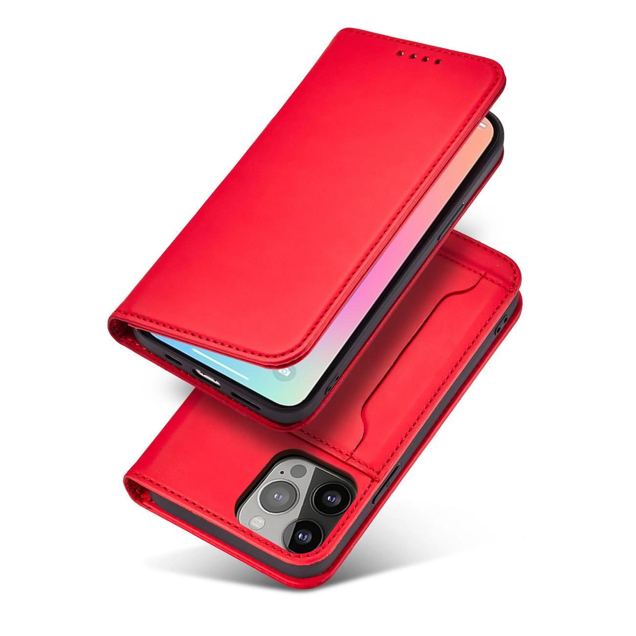Magnet Card Case case for iPhone 14 flip cover wallet stand red_2
