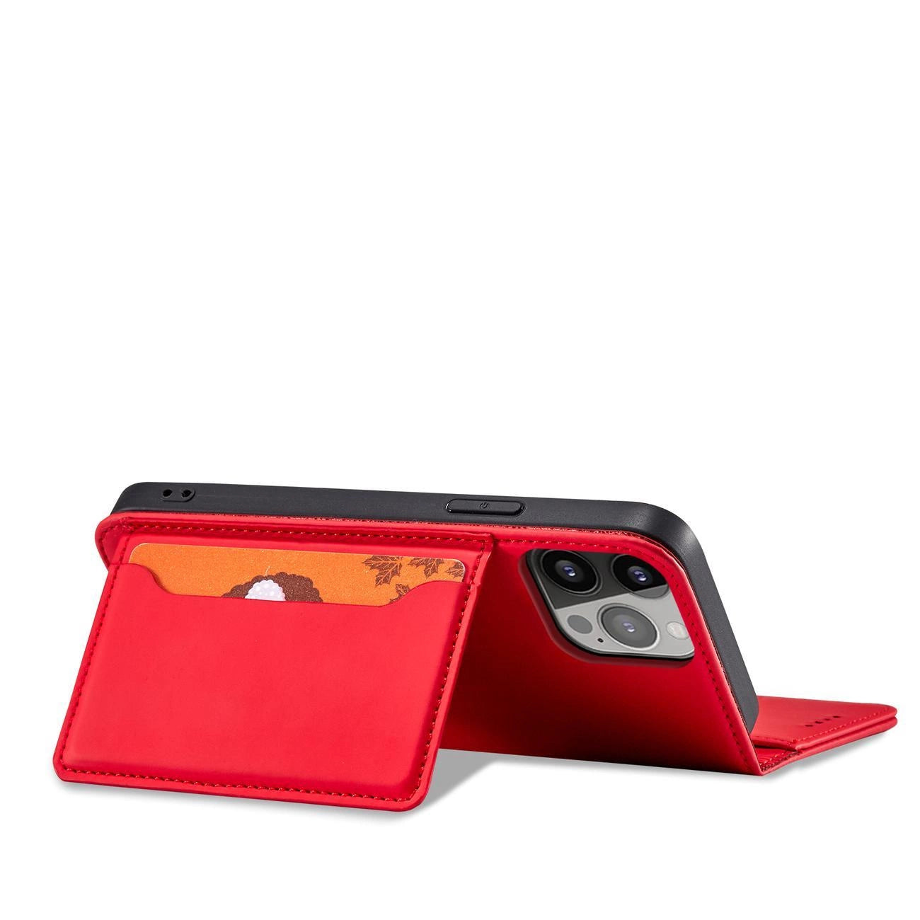Magnet Card Case case for iPhone 14 flip cover wallet stand red_3