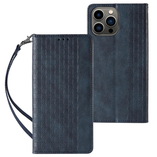 Magnet Strap Case Case for iPhone 14 Flip Wallet Mini Lanyard Stand Blue_0