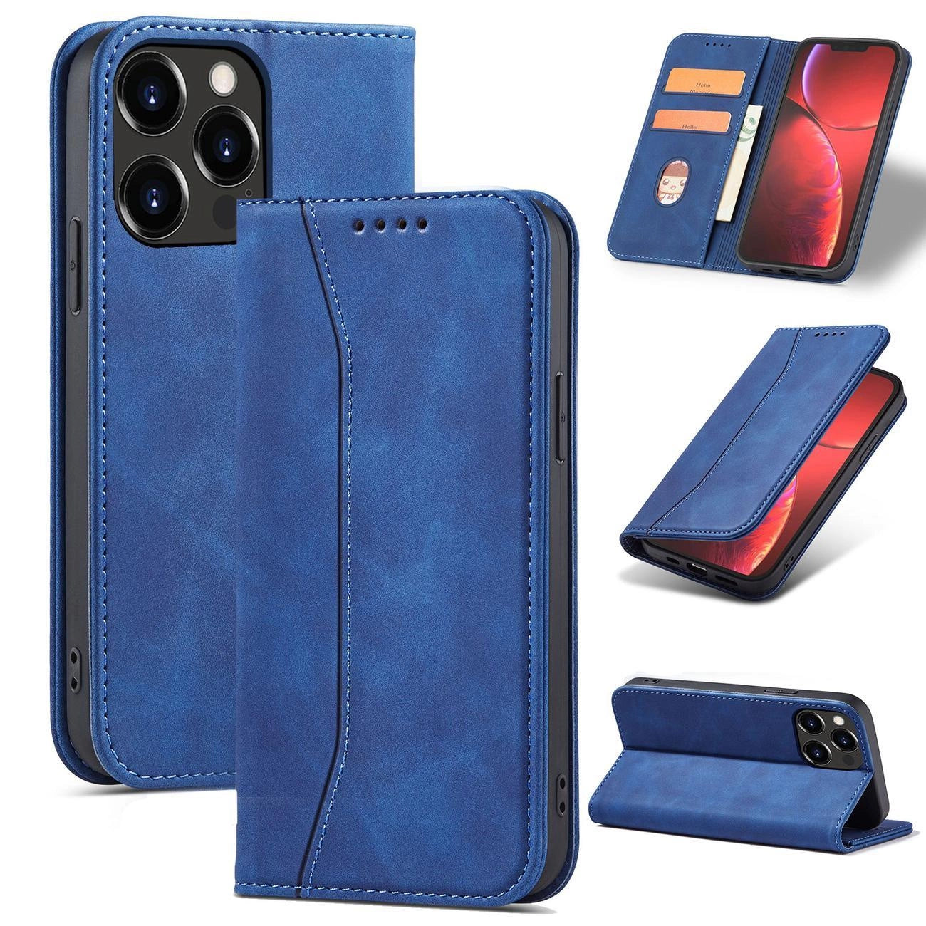 Magnet Fancy Case case for iPhone 14 Pro Max cover with flip wallet stand blue_11