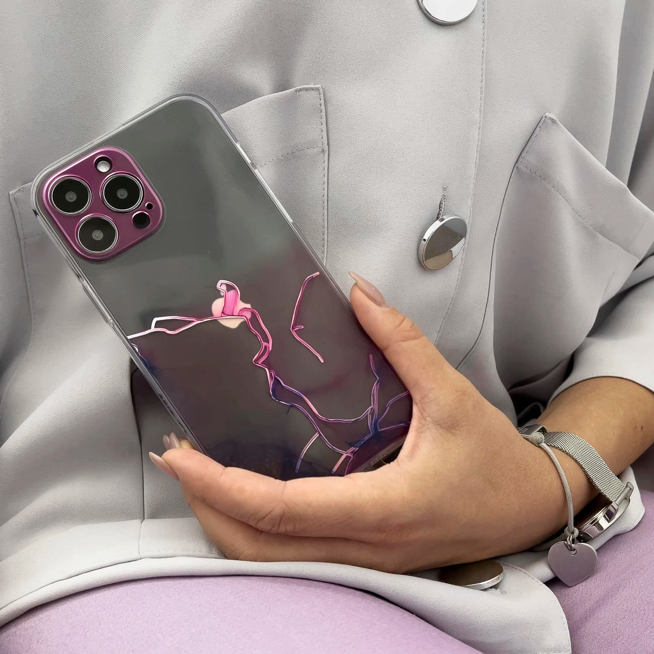 Marble Case for iPhone 12 Pro Gel Cover Marble Pink_3